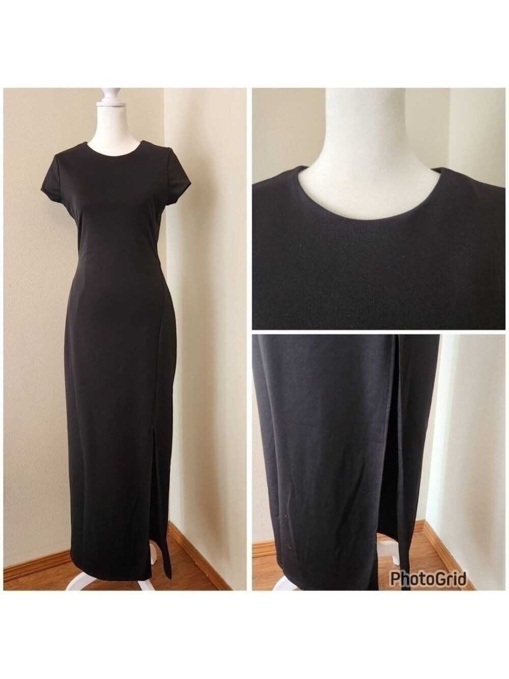 CLASSIC AUDREY HEPBURN BLACK BODYCON DEREK HEART LONG DRESS - EUC - Picture 2 of 7